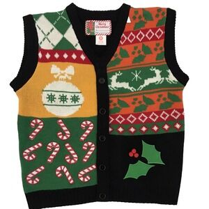 Merry Christmas Ugly Christmas Sweater Vest Mens Small Button Up Holiday